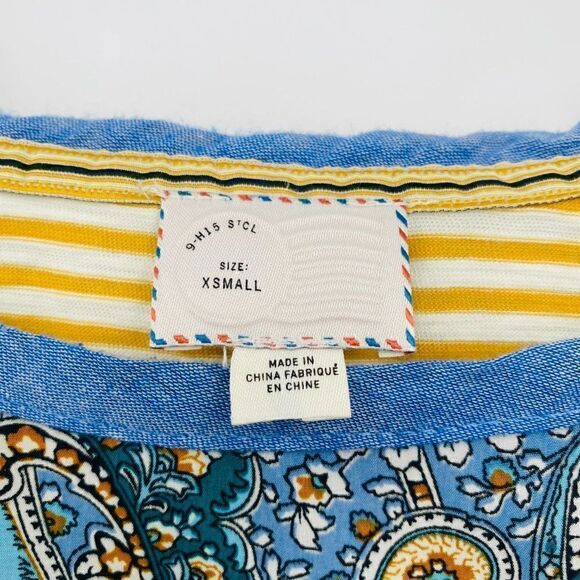 Postmark Anthropologie Size XS Blue & Yellow Paisley Print Striped Tunic Top - Picture 6 of 10